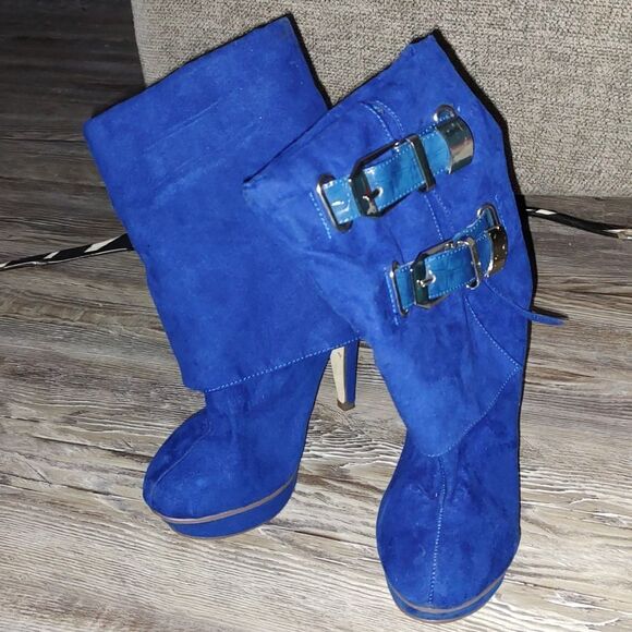 Cobalt blue Suede stiletto heel boots by Michael Antonio  Sz 6 - Picture 1 of 5